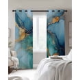 thumbnail image 3 of Turquoise Blue Blackout Curtains 63 Inches Long for Bedroom, Modern Teal Gold Marble Textured Thermal Insulated Room Darkening Black Out Window Curtain Panels Grommet Drapes for Living Room, 3 of 8