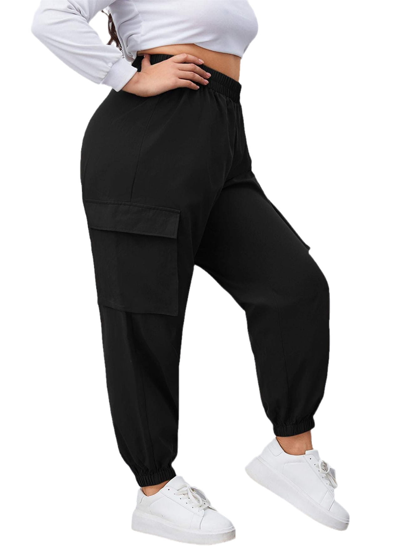 Women;s Plus Workout Jogger High Waist Cargo Gym Pants 3XL