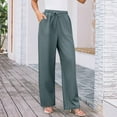 thumbnail image 5 of LADIGASU Women'S Spring Solid Color Lace-Up With Cotton And Linen All Straight Leg Casual Pants, 5 of 9