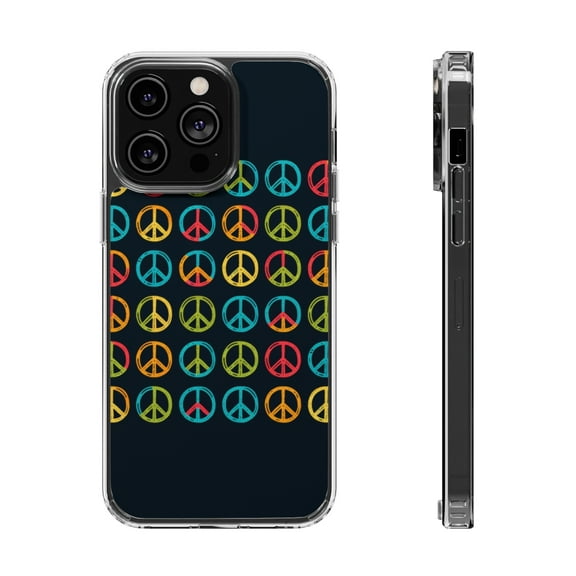 DistinctInk Hybrid (Acrylic / TPU) Clear Slim Fit Case for Apple iPhone 14 Pro MAX (6.7" Screen) - "Vibrant Peace: Cartoonish Hand-Drawn Patterns"