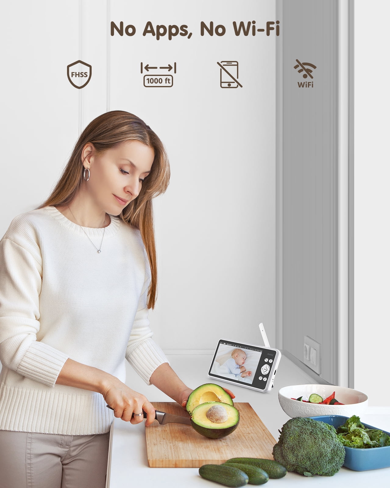 ANNKE 1080p 5" HD Video Baby Monitor with Camera, 355° Pan & 55° Tilt, 2X Zoom,  Voice & Motion & Temperature Detection, Feeding Reminder, Privacy Protection, 4000mAh Battery