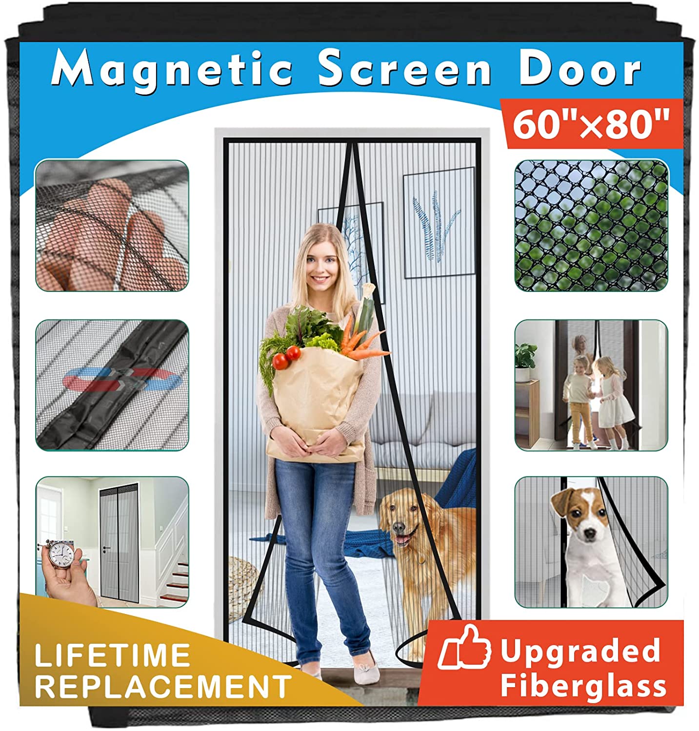 Fiberglass Screen Door 60 x 80 , Retractable Mesh Curtain Door