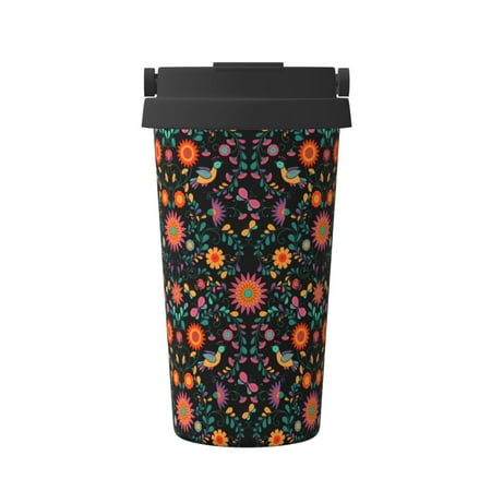 

Tebeau Mexican Flower And Birds Print Travel Coffee Mug Insulated Coffee Cup with Leakproof Lid Coffee Tumbler Reusable Coffee Cups with Seal Lid