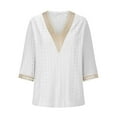 thumbnail image 6 of tklpehg Long Sleeve Shirts for Women V-Neck Crochet Lace Trim Going Out Tops Fall Clothes Solid Color Comfortable Leisure Womens Clothes Blouses Pullover White L, 6 of 6