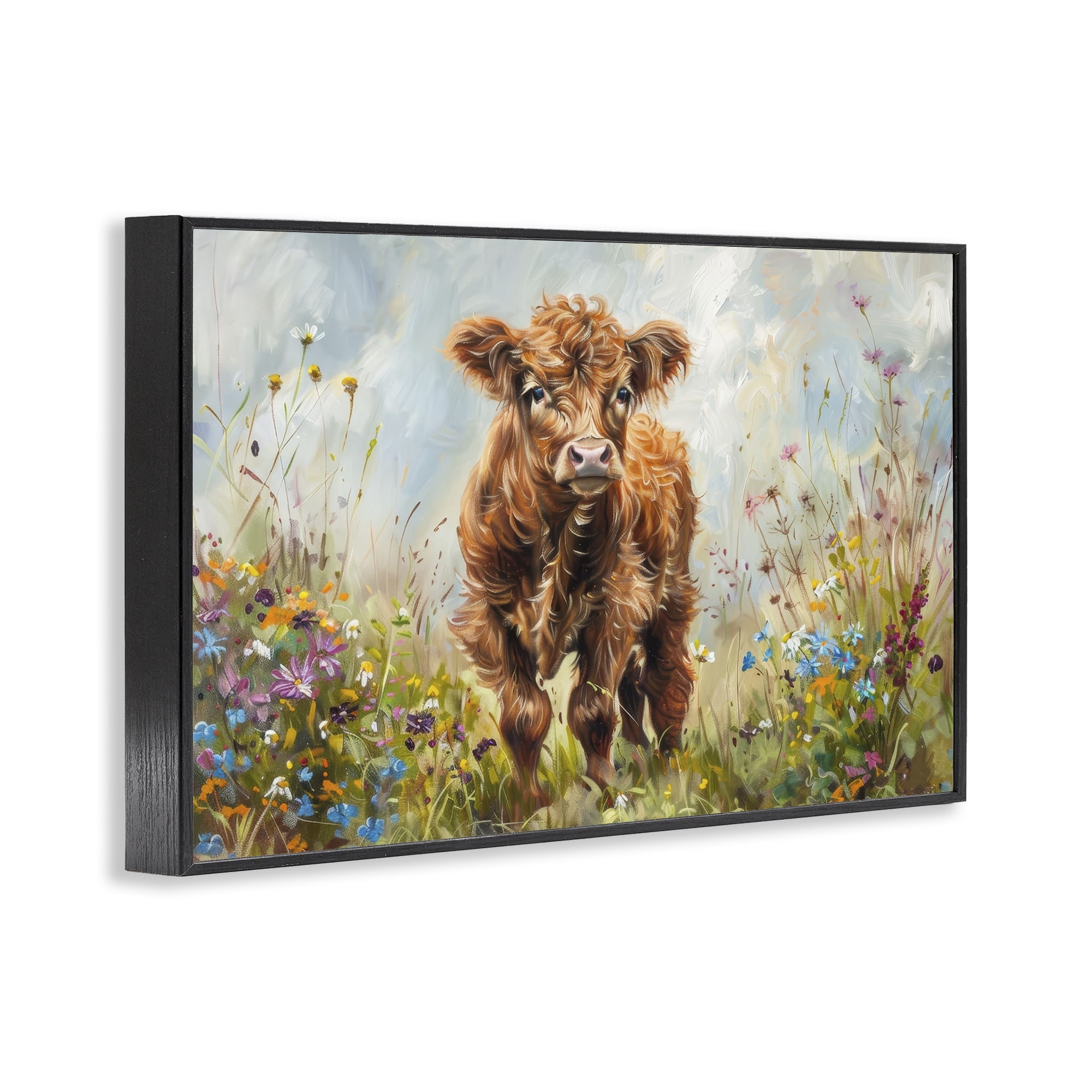 Stupell Industries Mountain Cow Scene Animals & Insects Painting Black Framed Art Print Wall Art, 24 x 16