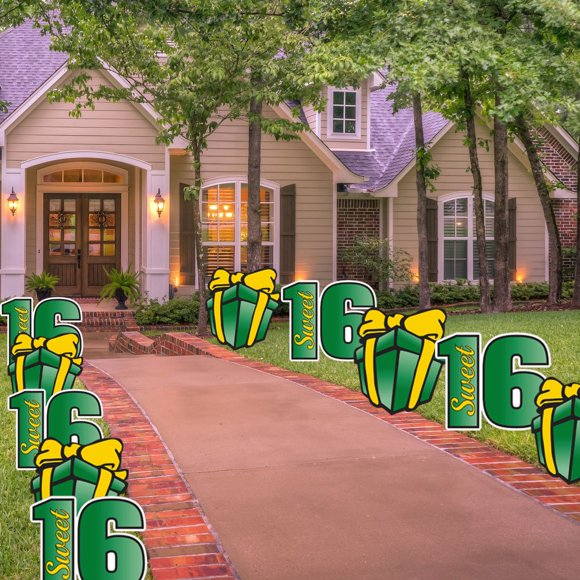VictoryStore Sweet 16 Pathway Markers - Sweet Sixteen Yard Decorations 10pcs (Green Yellow)