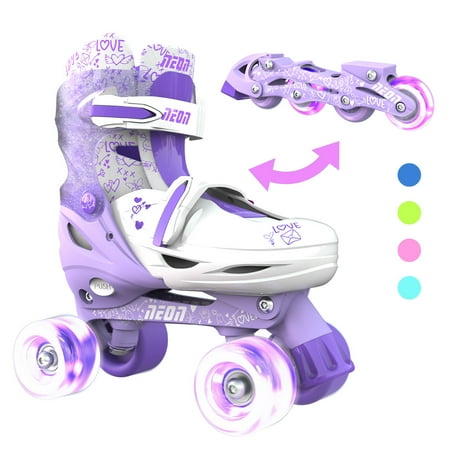 Neon Combo 2-in-1 Child Skates Inline and Quad - Girls  Size 12-2 Adjustable  One Pair  Purple