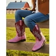 thumbnail image 4 of PatPat Toddler Size 9 Pink Cowboy Boots,Square Toe Mid Calf Embroidered Cowboy Boots Western Riding Shoes, 4 of 7