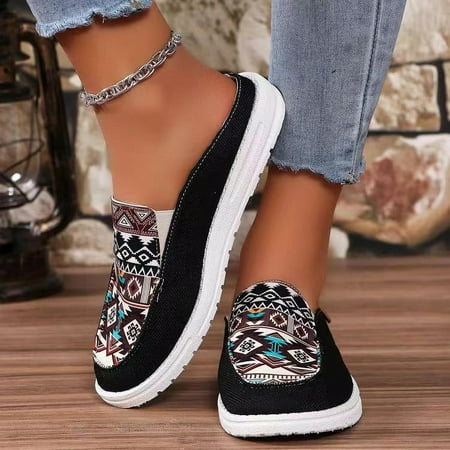 

2024 Foreign Trade Large Size Spring New Printed Slippers Women‘s Slip-on Shoes Lace-up Canvas Casual Women‘s Shoes for Women