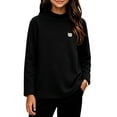 thumbnail image 2 of Big Girls Cute Undershirts Mock Neck Printed Fleece Pullover Drop Shoulder Warm Casual Fall Winter Outfits Black 14-15Years, 2 of 5