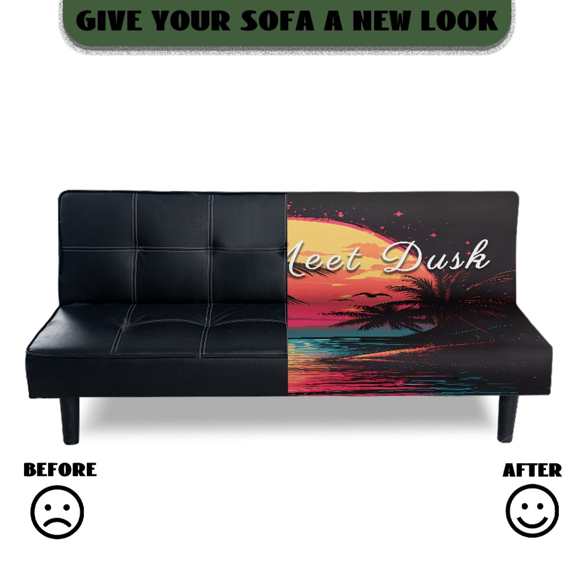 ZIATUBLES Beach Sunset Stretch Sofa Slipcover Armless Futon Cover Full Queen Size Furniture Protector Elastic Polyester Spandex Folding Couch Shield Sofa Cover
