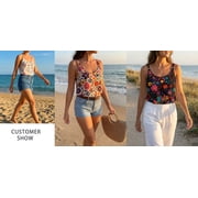 Cuteduck Women Tank Tops Summer Loose Fit Sleeveless Floral Print U Neck Casual Camisole M-XL