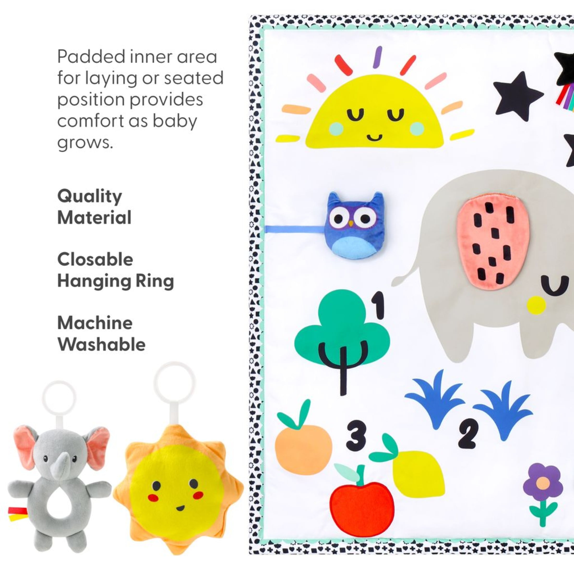 The Peanutshell Elephant-Themed 7-in-1 Activity Play Gym and Playmat for Babies, 7-Piece