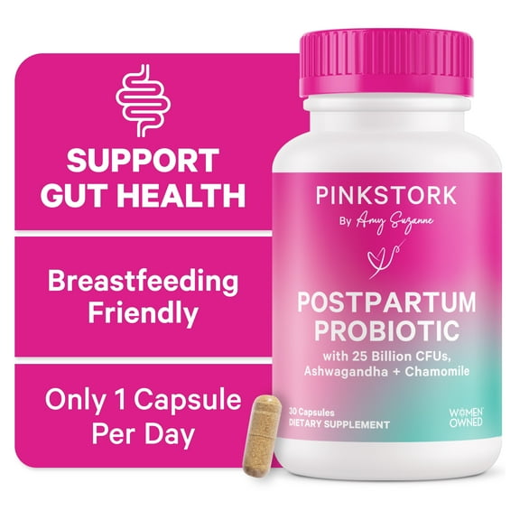 Pink Stork Postpartum Probiotics for Women with Ashwagandha and Chamomile, 30 Capsules