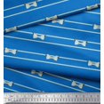 thumbnail image 2 of Soimoi Blue Modal Satin Fabric Bow & Stripe Printed Fabric 1 Yard 42 Inch Wide, 2 of 5