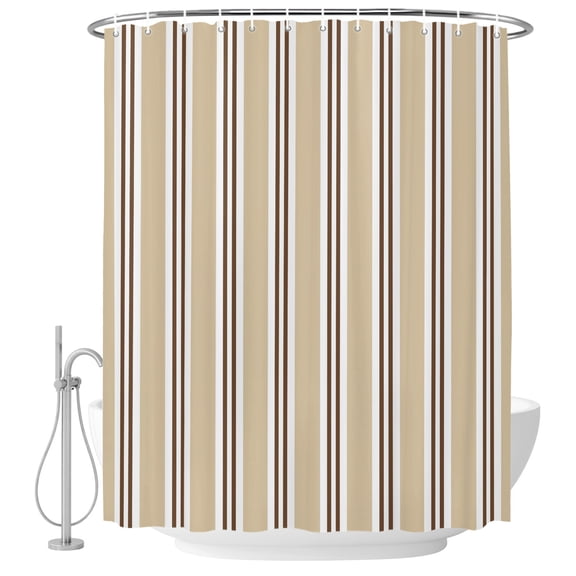 Small Stall Shower Curtain 48x72 Inch Narrow Half Size Beige Striped Bath Curtains Bathroom Decor, Modern Farmhouse Vertical Stripes Waterproof Fabric Shower Curtain Set with Hooks 48 Inch