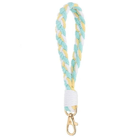 Uxcell Boho Handmade Bracelet Keychain, Soft Macrame Keychain for Gym Travel Concerts, Light Blue Yellow