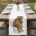 thumbnail image 4 of Funny Tigers Table Runner 108 Inches, Cute Art Fun Lovely Animals on Toilets Bed Runner Dresser Scarves Tabletop for Indoor Outdoor Parties/Ceremony/Banquet, 13"x 108", 4 of 8