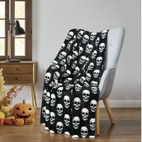 Kate Aurora Oversized Halloween Spooky Skeleton Skulls Plush Fleece Throw Accent Blanket - 50 in. W x 70 in. L