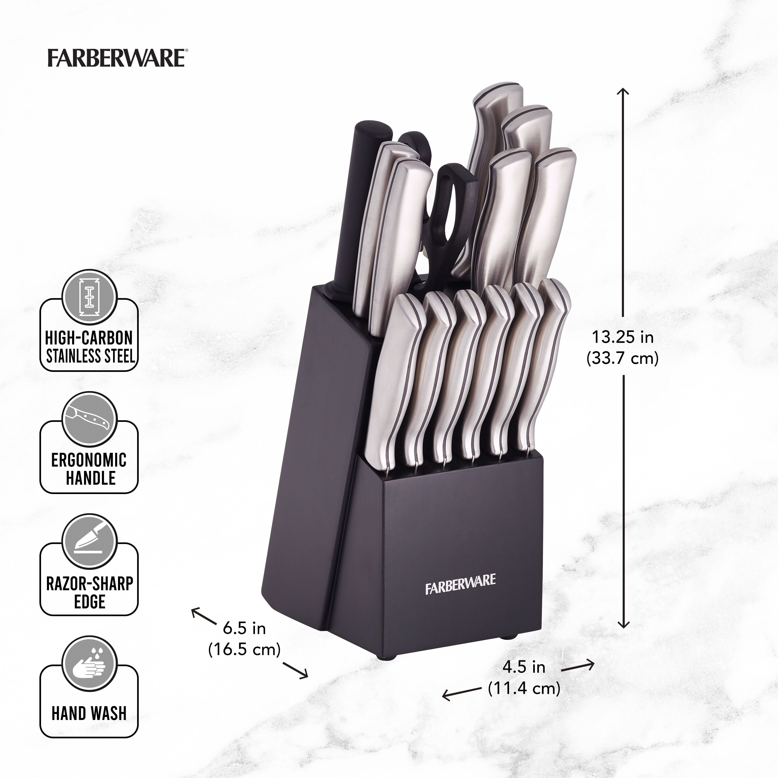 Farberware 15-piece Stamped Stainless Steel Knife Block Set