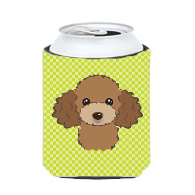 Checkerboard Lime Green Chocolate Brown Poodle Can Or Bottle Hugger, 12 Oz.