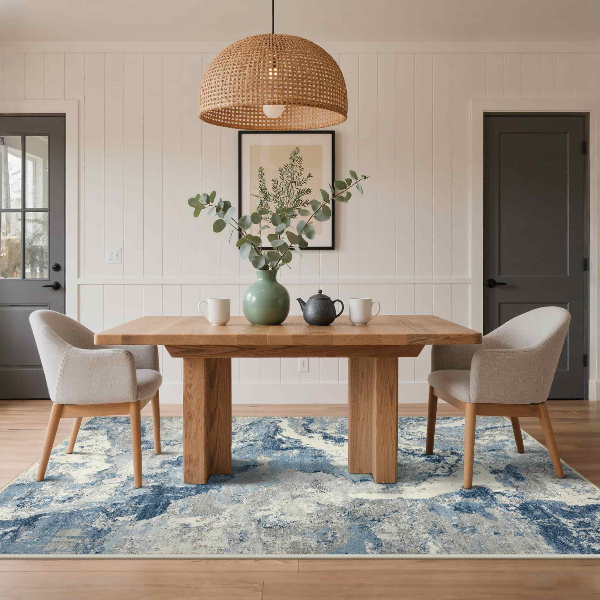 KUETH 3×5 Area Rug Washable for Living Room, Large Blue Print Pattern Modern Abstract Soft Non Slip Low Pile Indoor Rug, Bedroom, Dinning Room