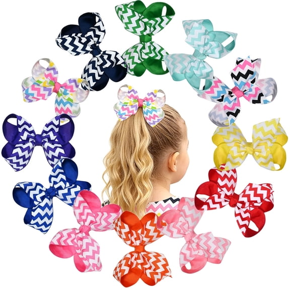 Joybowie 12pcs 5in Baby Bows Chevron Print Hair Clips for Toddlers Girls