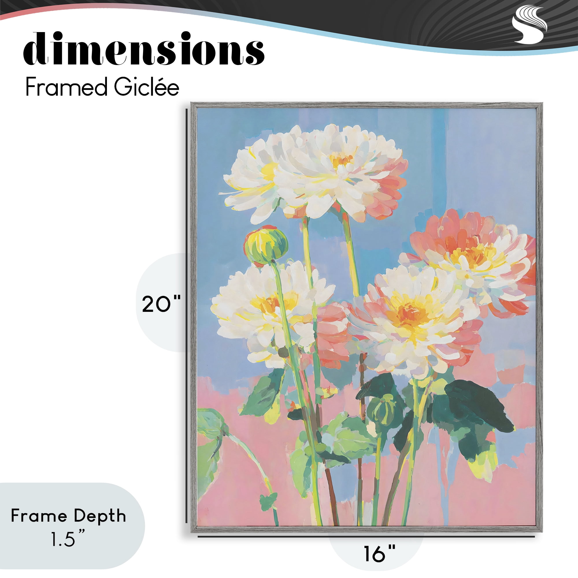 Stupell Industries Colorful Chrysanthemum Impressions Gray Framed Giclee Art, design by Sisi and Seb
