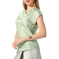 thumbnail image 4 of INSPIRE CHIC Satin Top for Women's Cowl Neck Short Sleeve Dressy Casual Blouse XL Light Green, 4 of 6