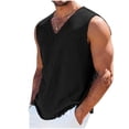 thumbnail image 2 of Horkkom Linen Shirts for Men V Neck Solid Color Sleeveless Shirts Beach Vacation Breathable Tank Tops, S-4XL, 2 of 7