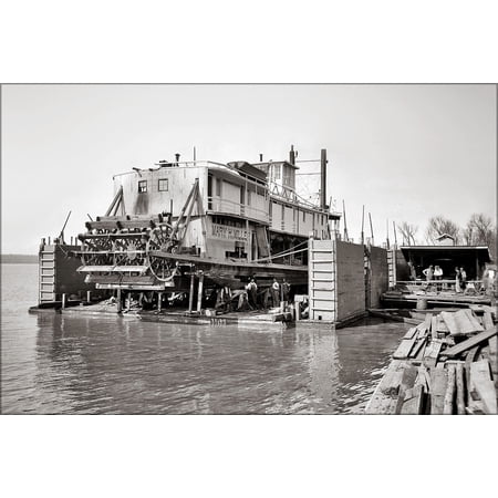 24"x36" Gallery Poster, Mary H. Miller paddle wheel steamboat in dry dock Mississippi 1905
