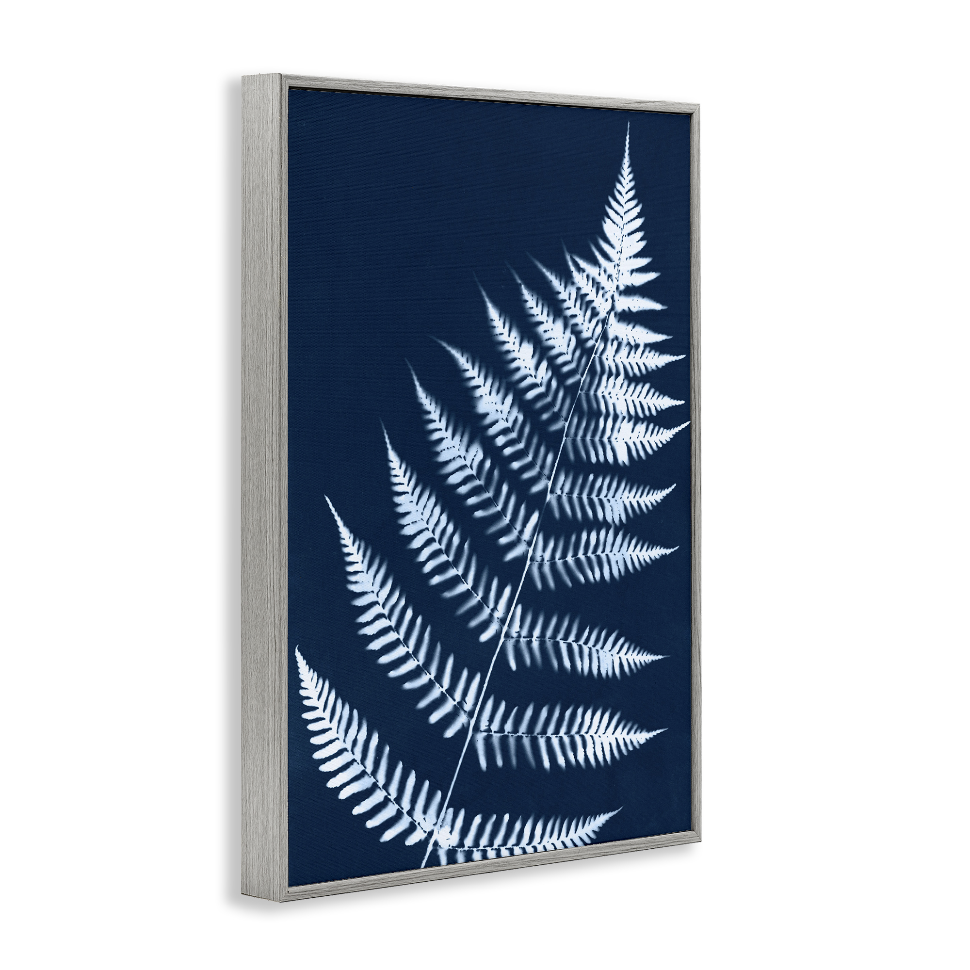 Stupell Industries Blue Fern Impression Botanical & Floral Painting Gray Framed Art Print Wall Art, 16 x 24