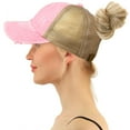 thumbnail image 3 of C.C Ponytail Criss Cross Messy Buns Ponycaps Baseball Cap Dad Trucker Mesh Hat (Distressed Baby Pink), 3 of 3