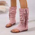 thumbnail image 3 of Womens Fringe Lace up Knee High Boots Flat Gladiator Caged Low Heeled Tassel Sandals Party Prom Flip Flops Pink Size 7, 3 of 7