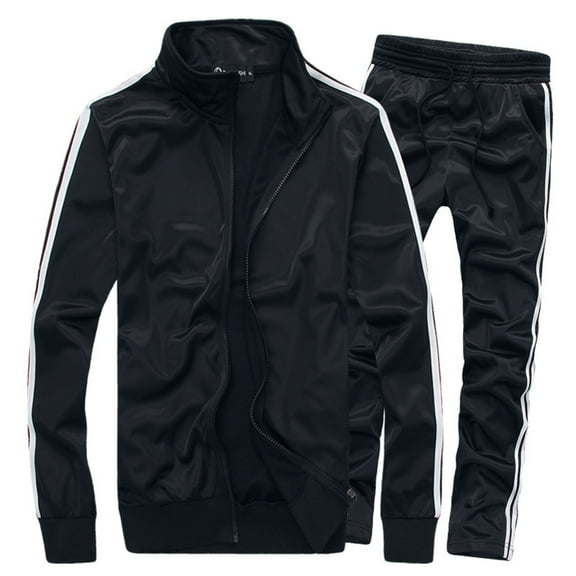 uikmnh Two Piece Set Solid Color Men's Casual Tracksuit Full Zip Running Jogging Athletic Sports Jacket and Pants Set Size:4XL