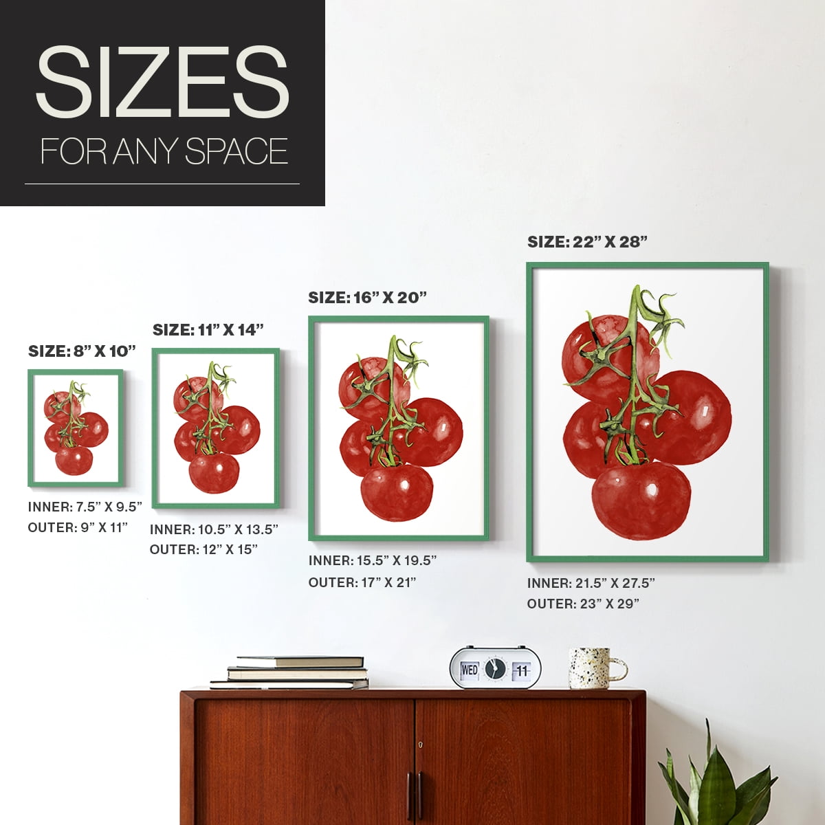 Watercolor Veggie IV Framed Print in Green Solid Wood 11 x 14 Framed Print