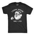 thumbnail image 1 of Mens I Know Where You Live T Shirt Funny Christmas Santa Claus Sarcastic Graphic Tee (Heather Black - Santa Knows) - XXL, 1 of 3