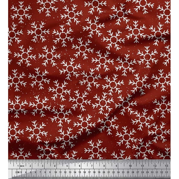 Soimoi Red Cotton Duck Fabric Snow Flakes Floral Printed Craft Fabric by the Yard 42 Inch Wide