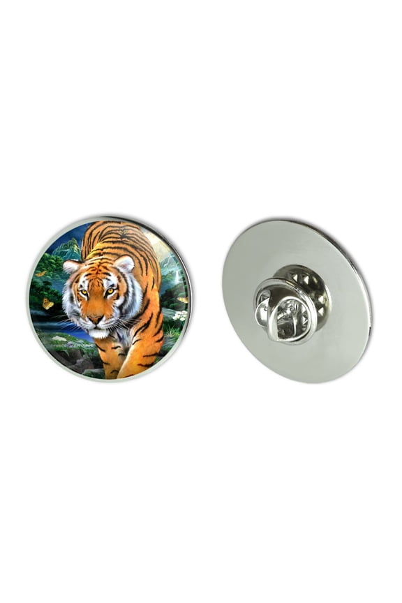 Tiger Stalking at Sunset Butterflies Metal 1.1" Tie Tack Hat Lapel Pin Pinback