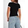 thumbnail image 2 of Womens Summer Casual Short Sleeve Ribbed Knit Square Neck Color Block Slim Fit Basic Crop Tops, 2 of 9