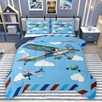 Homewish Cartoon Aircraft Airplane Bedding Comforter Set,Watercolor Graffiti Twin Comforter Sets,Geometric Striped Lines Bedding Set For Boys Kids,Breathable Home Decor Reversible,2 Pieces