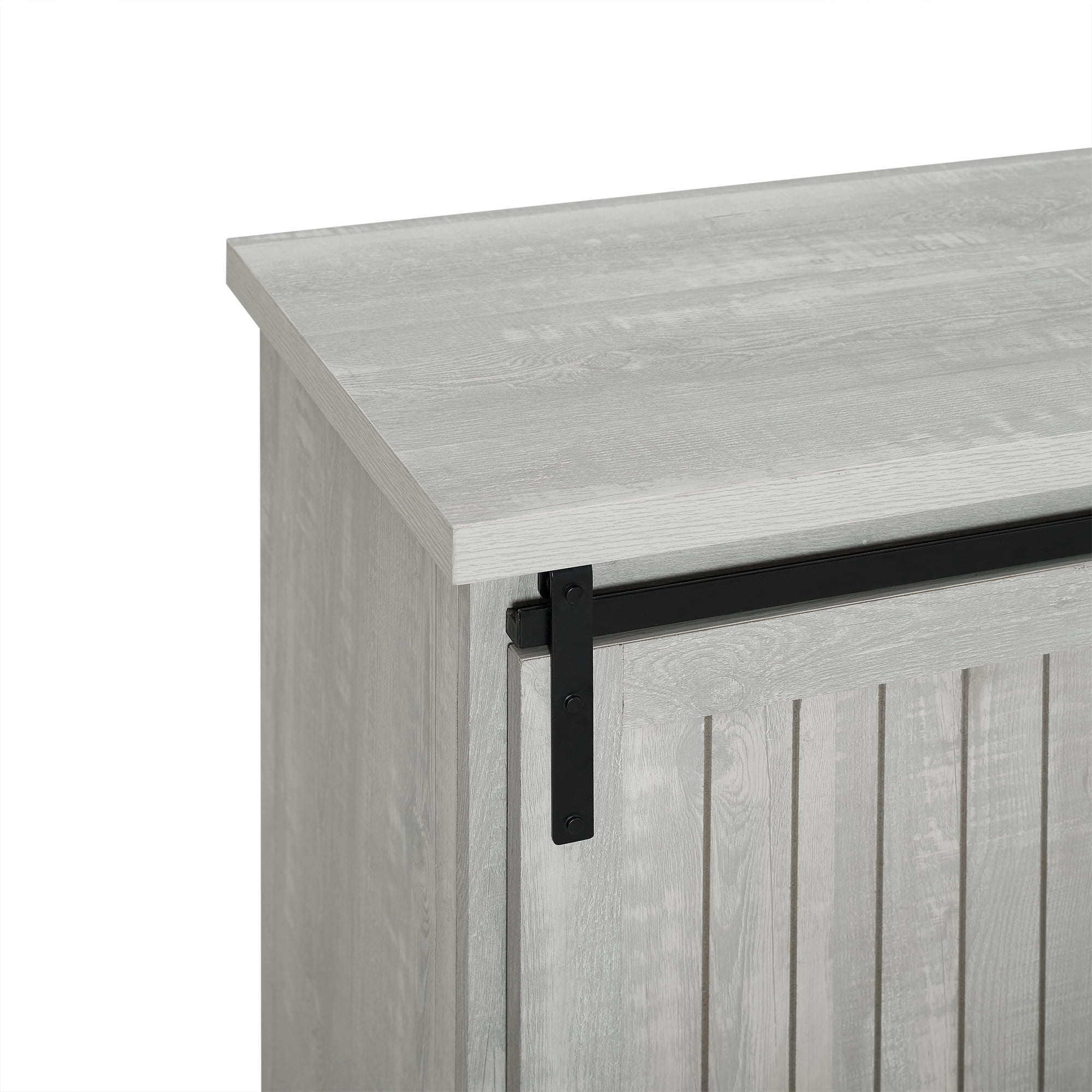 Woven Paths Modern Farmhouse Sliding Door Accent Cabinet, Stone Grey