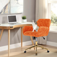 thumbnail image 2 of Glavbiku Artificial Rabbit Hair Home Office Chair with Golden Metal Base,Swivel Vanity Chair,Orange, 2 of 12