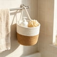 thumbnail image 5 of Hyknon Hanging Storage Basket, Cotton Rope Storage Box with Single Handle, Wall Mount Woven Organizer Bin, Solid Color Multi-Functional Small Hanging Caddy for Bathroom Kitchen Entryway Home Storage, 5 of 7