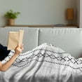 thumbnail image 3 of Folk Soft Flannel Fleece Blanket, Vertical Stripes with Geometric Floral Old Fashioned Motifs Eastern Inspired Design, Cozy Plush for Indoor and Outdoor Use, 60" x 80", White Black, by Ambesonne, 3 of 5