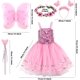thumbnail image 3 of (Rosa) 4 Piezas Disfraz de Hada Infantil Disfraz de Mariposa con Varita de Hada Alas de Hada Vestido de Hada Diadema Corona Flores Pelo Disfraz de Princesa Hada Fiesta de Cumpleaños para Niñas y Niños, 3 of 5