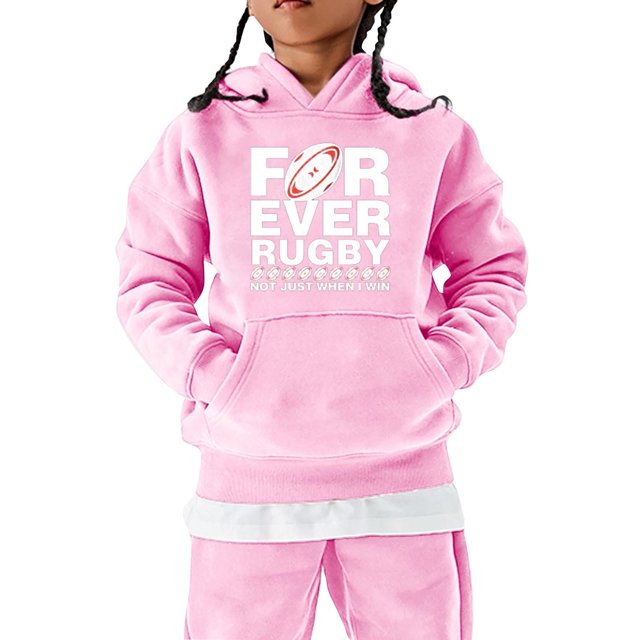BXUIDJG Hoodie Sweatshirts for Girls Football Fans Sports Gift Teen Rugby Player Retro Letter Printed Loose With Pocket Hooded Sweatshirts Children Pullover Tops Pink 7-8 T
