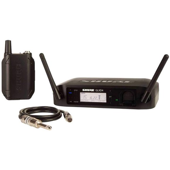 Shure GLXD14 Sistema de guitarra inalámbrico digital recargable con receptor GLXD4, petaca GLXD1 y cable de instrumento WA302, libertad inalámbrica para guitarristas y bajistas