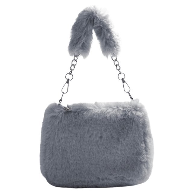 Bolso Bandolera Con Cadena Y Bolso Cuadrado Pequeño Felpa para Mujer (gris) 5488959