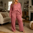 thumbnail image 4 of Naittoop Women Pajama Set Plus Size Long Sleeve 2 Piece Pj Sets Soft Long Sleeve V Neck Tops Wide Leg Pants with Pockets, 4 of 5